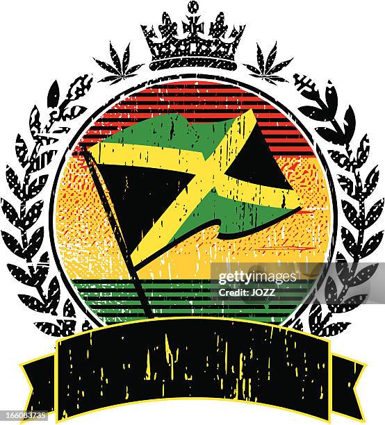 ジャマイカンフラッグエンブレム - jamaican flag vector点のイラスト素材／クリップアート素材／マンガ素材／アイコン素材