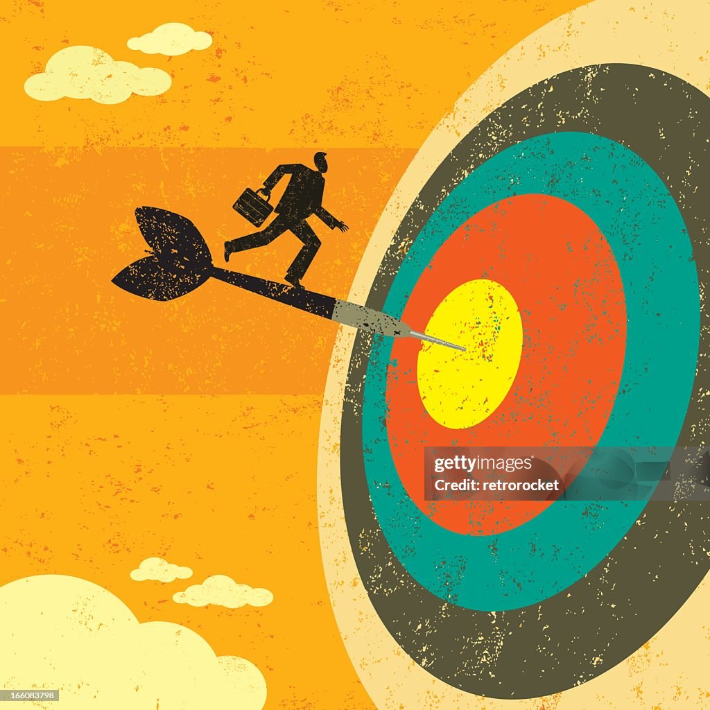 A Cartoon Image Of A Target With An Arrow And A Businessman High-Res ...