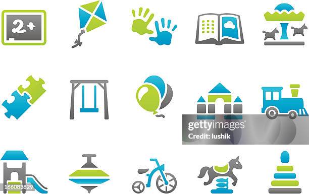 stockillustraties, clipart, cartoons en iconen met stampico icons - preschool - amusement park ride