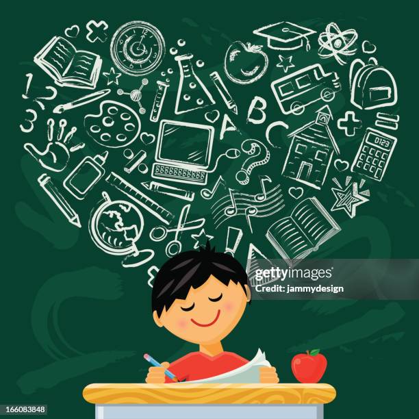 he loves to learn - science kid stock illustrations