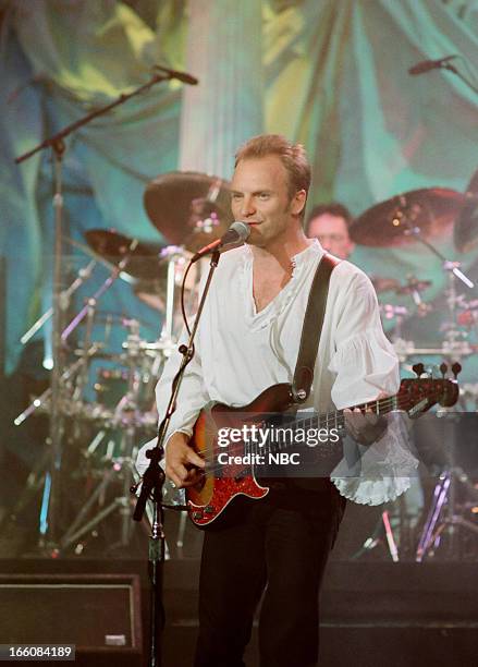 Episode 224 -- Pictured: Musical guest Sting performs on May 13, 1993--