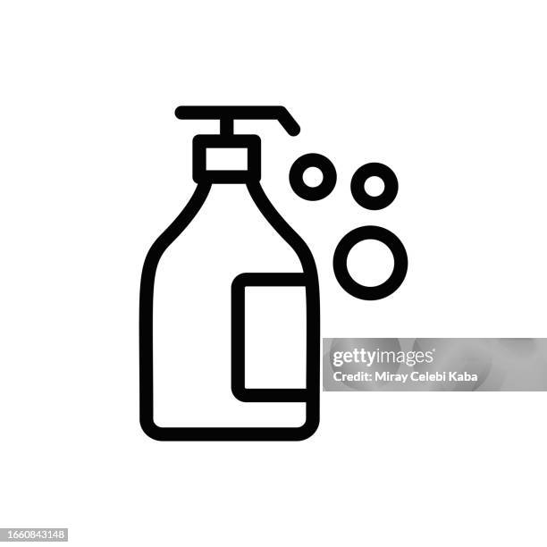 liquid soap line icon - cleaning product icon stock illustrations