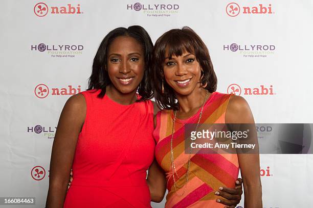 Mia Gorman and Holly Robinson Peete gather for a donation on behalf of nabi to the HollyRod Foundation to help families living with autism at Fuhu,...