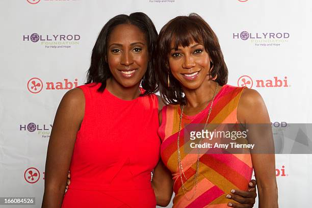 Mia Gorman and Holly Robinson Peete gather for a donation on behalf of nabi to the HollyRod Foundation to help families living with autism at Fuhu,...