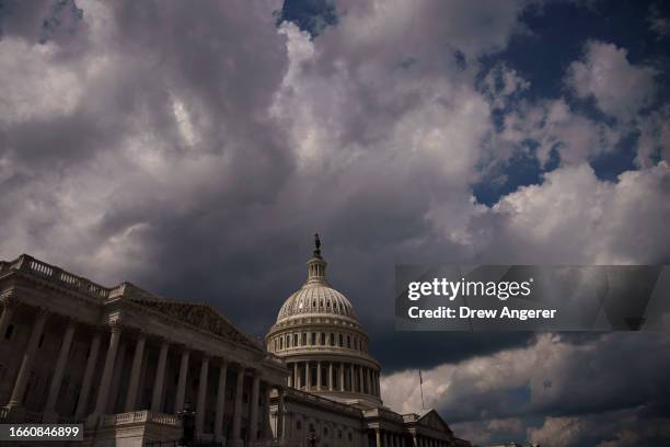 View of the U.S. Capitol before a news conference with members of the House Freedom Caucus on September 12, 2023 in Washington, DC. The Freedom...