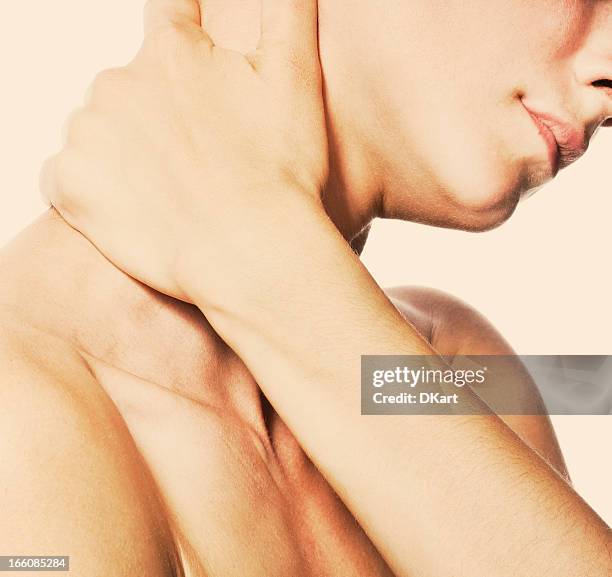 acute pain in a neck at the young women. - chronic wound stock pictures, royalty-free photos & images