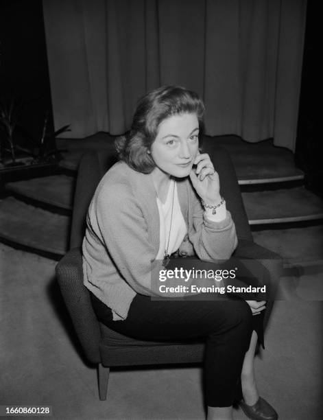 British actress Sarah Churchill , daughter of former Prime Minister Winston Churchill, seated in an armchair, February 10th 1960.