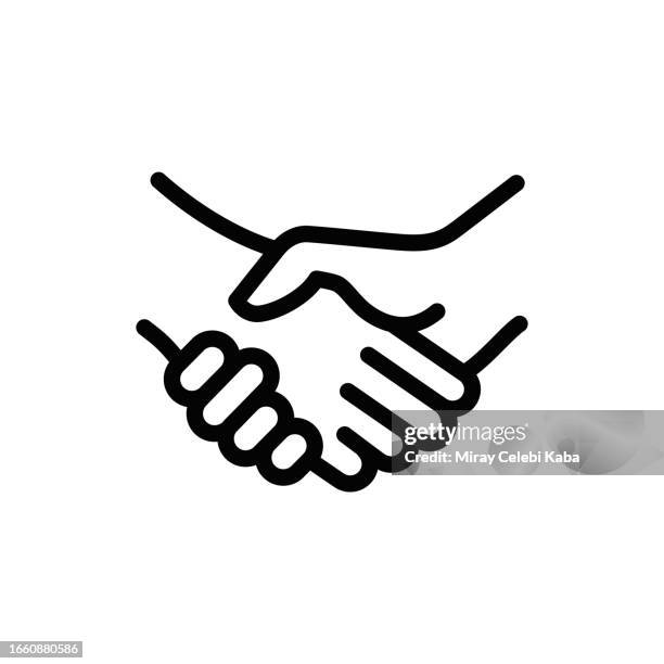 vereinbarung, partnerschaft und handshake line icon - gesturing stock-grafiken, -clipart, -cartoons und -symbole