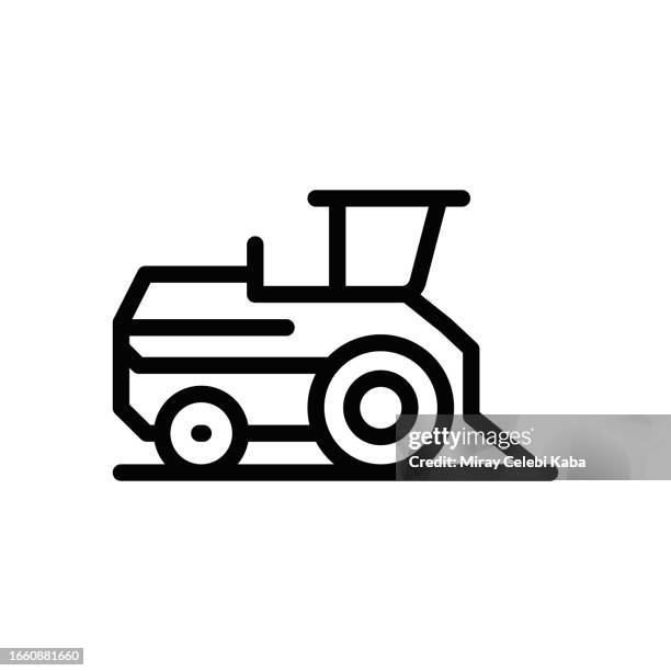 harvester farming and agriculture line icon - hay bale delivery stock illustrations