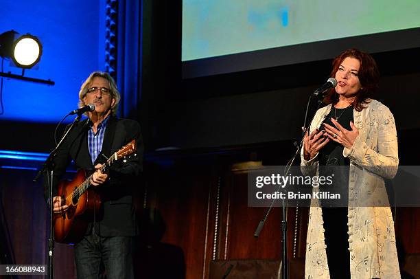 Roseanne Cash and husband John Leventhal perform during the South Street Seaport Museum Fundraising Gala Concert at the New York Academy of Medicine...