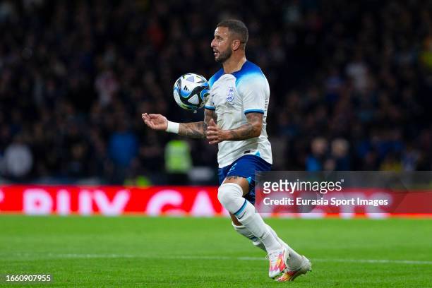 Kyle Walker controls the ball during 150th Anniversary Heritage Match between Scotland and England at Hampden Park on September 12, 2023 in Glasgow,...