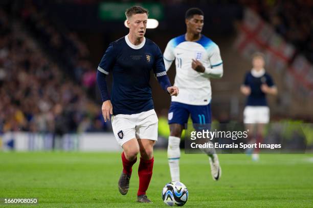 Callum McGregor on the ball during 150th Anniversary Heritage Match between Scotland and England at Hampden Park on September 12, 2023 in Glasgow,...