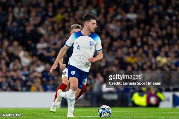 Declan Rice on the ball during 150th Anniversary Heritage Match between Scotland and England at Hampden Park on September 12, 2023 in Glasgow,...