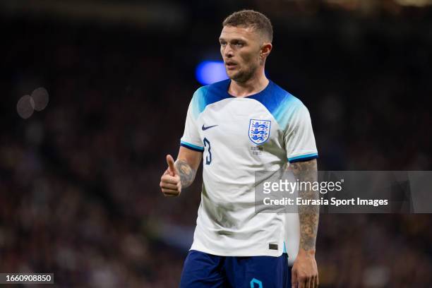 Kieran Trippier reacts after missing a chance during 150th Anniversary Heritage Match between Scotland and England at Hampden Park on September 12,...