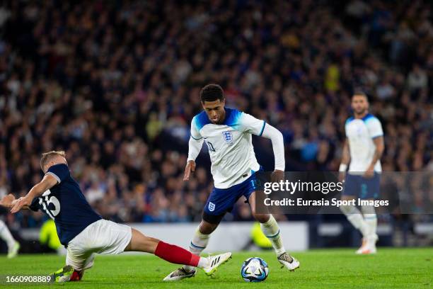Jude Bellingham on the ball during 150th Anniversary Heritage Match between Scotland and England at Hampden Park on September 12, 2023 in Glasgow,...