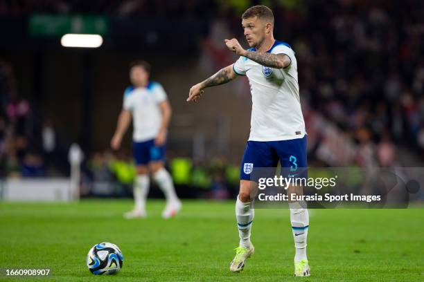 Kieran Trippier in action during 150th Anniversary Heritage Match between Scotland and England at Hampden Park on September 12, 2023 in Glasgow,...