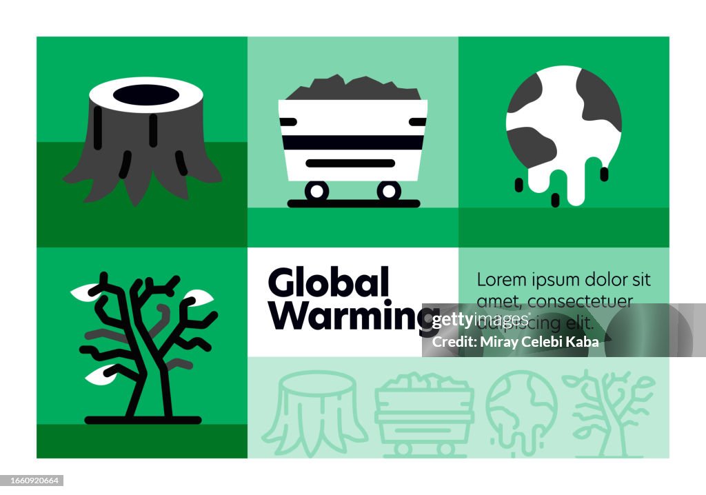 Global Warming line icon set and banner design.