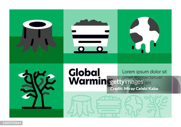 global warming line icon set and banner design. - ocean acidification stock illustrations