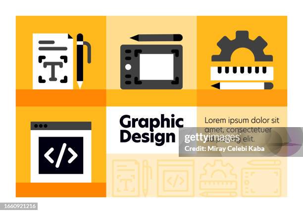 graphic design line icon set and banner design. - web designer logo stock illustrations