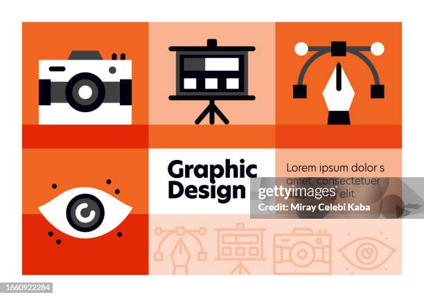 graphic design line icon set and banner design. - web designer logo stock illustrations