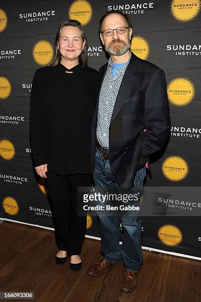 Cherry Jones and David Hyde Pierce attend the 2013 Sundance Institute Theatre Program Benefit at Stephen Weiss Studio on April 8, 2013 in New York...