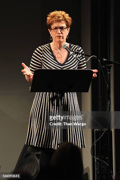Playwright Lisa Kron speaks onstage at the Celebrate Sundance Institute benefit for its Theatre Program, supported by CÎROC Vodka at the Stephen...
