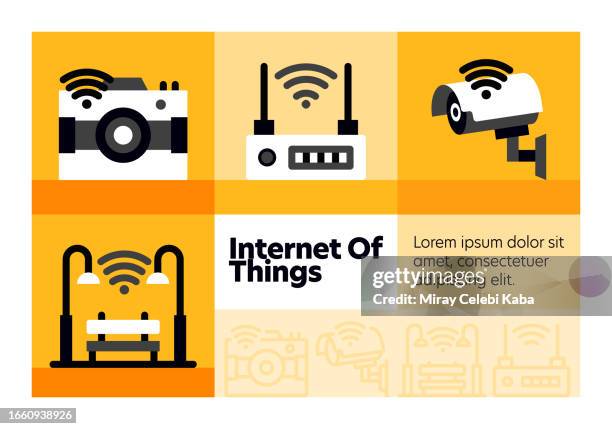 internet of things line icon set and banner design. - autonomous systems stock illustrations