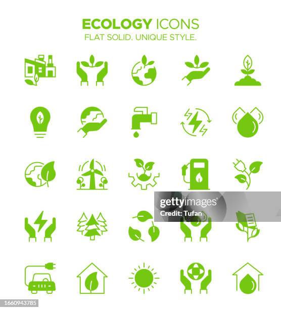 ecology icon set solid style - environment, green energy, sustainability, conservation, nature, eco-friendly, renewable resources, recycling - zero icon stock illustrations
