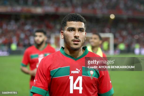 Morocco's forward Zakaria Aboukhlal looks on during the international friendly football match between Morocco and Burkina Faso at the Stade...