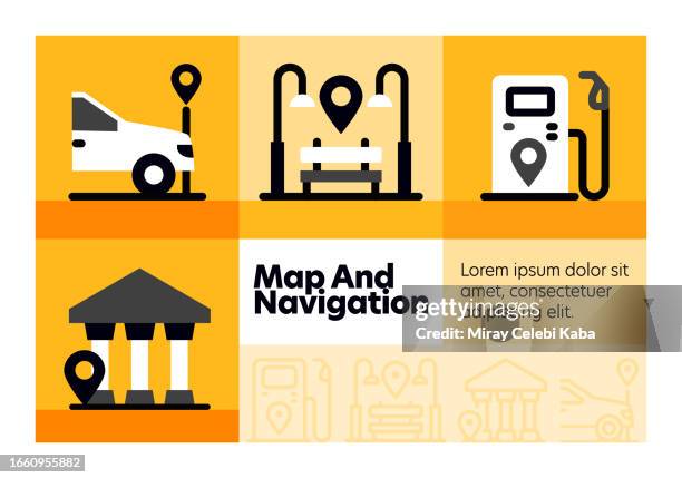 map and navigation line icon set and banner design. - roadside attraction stock illustrations