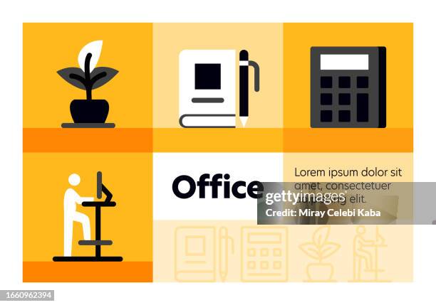 coworking line icon set and banner design. - creative team table stock illustrations
