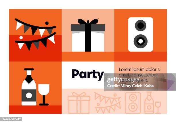 party line icon set and banner design. - party popper illustration stock illustrations
