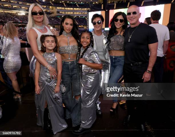 Khloé Kardashian, Penelope Disick, Kim Kardashian, North West, Kris Jenner, Lauren Sanchez and Jeff Bezos attend the "RENAISSANCE WORLD TOUR" at SoFi...