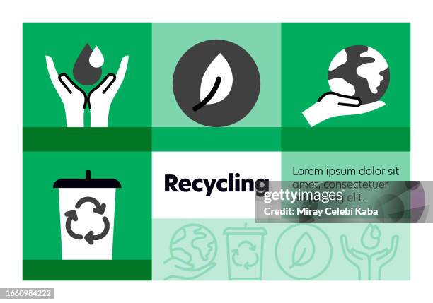 recycling line icon set and banner design. - cleaning equipment stock illustrations