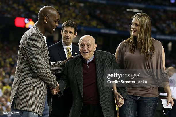 Class of 2013 Basketball Hall of Fame inductees Gary Payton and Jerry Tarkanian stand the court as the Naismith Memorial Basketball Hall of Fame 2013...