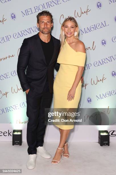 Tim Robards and Anna Heinrich attend the 2023 Melbourne Cup Carnival Showcase on September 05, 2023 in Sydney, Australia.