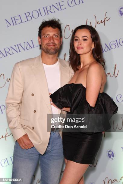 Jaime Robbie Reyne and Sarah Stephens attend the 2023 Melbourne Cup Carnival Showcase on September 05, 2023 in Sydney, Australia.