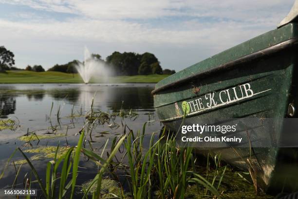 Detail view of a boat in an on course lake prior to the Horizon Irish Open at The K Club on September 05, 2023 in Straffan, Ireland.