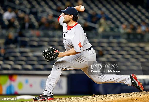 Joel Hanrahan of the Boston Red Sox in action against the New York Yankees at Yankee Stadium on April 3, 2013 in the Bronx borough of New York City....