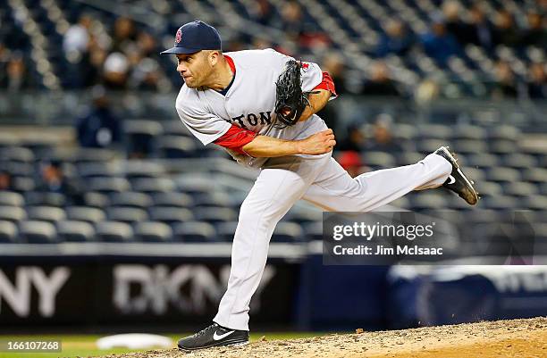 Alfredo Aceves of the Boston Red Sox in action against the New York Yankees at Yankee Stadium on April 3, 2013 in the Bronx borough of New York City....