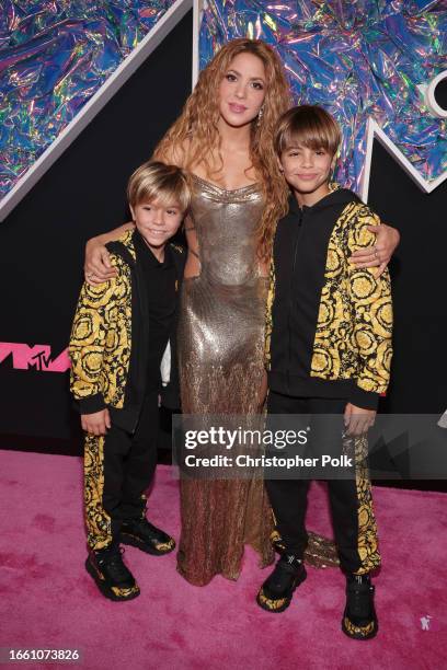 Milan Pique, Shakira and Sasha Pique at the 2023 MTV Video Music Awards held at Prudential Center on September 12, 2023 in Newark, New Jersey.