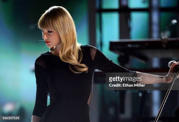 Singer Taylor Swift performs onstage during Tim McGraw's Superstar Summer Night presented by the Academy of Country Music at the MGM Grand Garden...