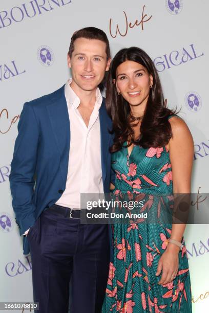 Tom Waterhouse and Hoda Waterhouse attend the 2023 Melbourne Cup Carnival Showcase on September 05, 2023 in Sydney, Australia.