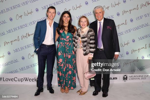 Tom Waterhouse , Hoda Waterhouse, Gai Waterhouse and Robbie Waterhouse attend the 2023 Melbourne Cup Carnival Showcase on September 05, 2023 in...