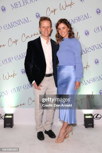 Kerrin McEvoy and wife Cathy McEvoy attend the 2023 Melbourne Cup Carnival Showcase on September 05, 2023 in Sydney, Australia.