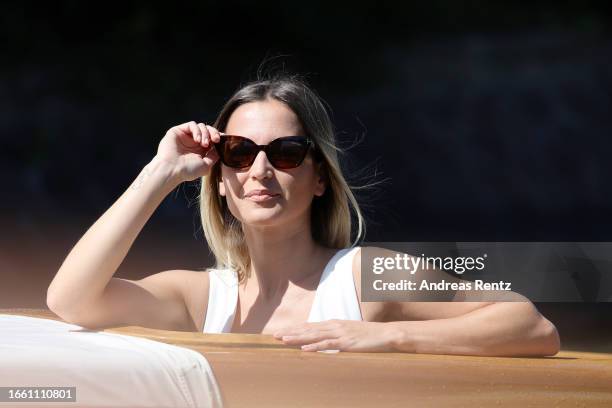 Ana Fernández García arrives at the Hotel Excelsior pier for the 80th Venice International Film Festival 2023 on September 05, 2023 in Venice, Italy.