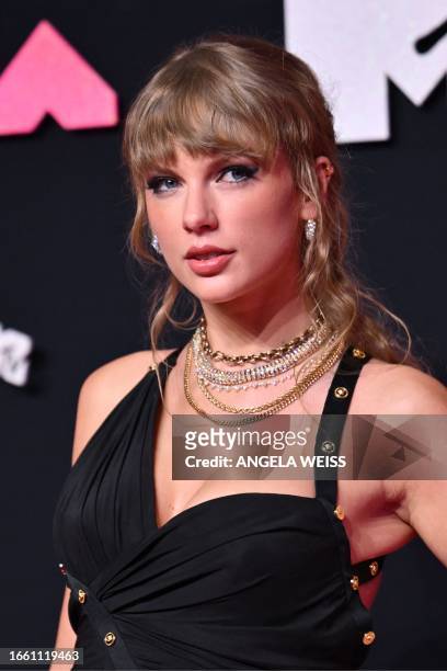 Singer Taylor Swift arrives for the MTV Video Music Awards at the Prudential Center in Newark, New Jersey, on September 12, 2023.