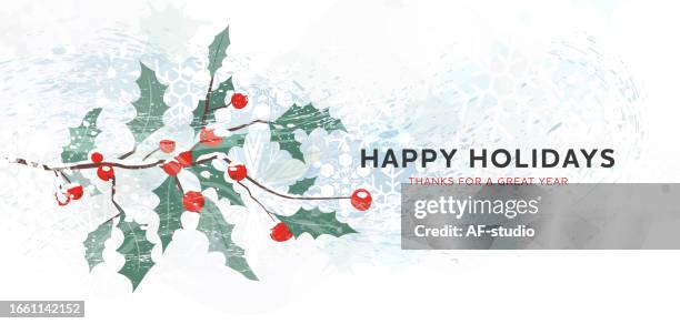 winter background with berry branches. christmas illustration. - christmas watercolor stock illustrations