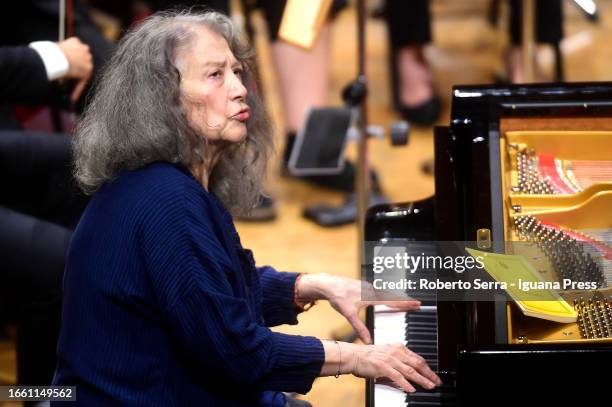 Argentinian musician and pianist Martha Argerich performs with the Peace Orchestra Project during Bologna Festival at Manzoni Theater on September...