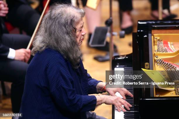 Argentinian musician and pianist Martha Argerich performs with the Peace Orchestra Project during Bologna Festival at Manzoni Theater on September...